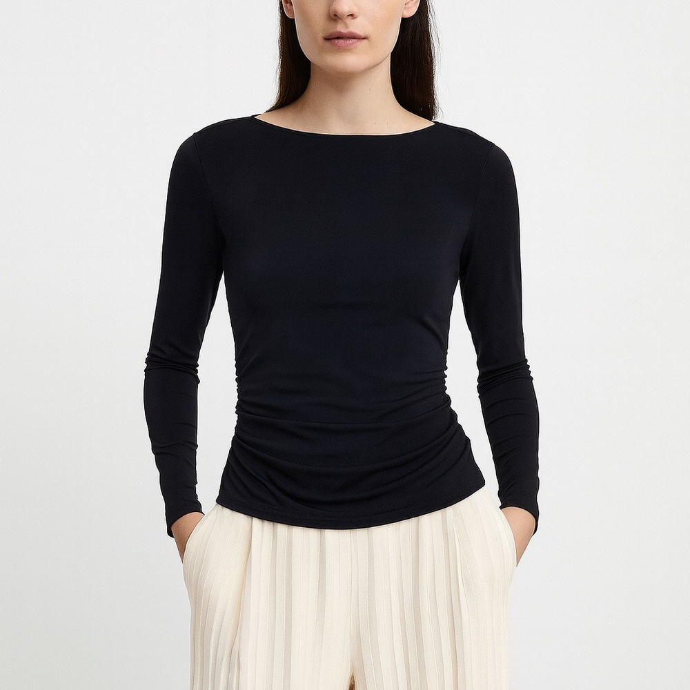 Abercrombie And Fitch Blouse Black Long Sleeve Bodycon Tailored Women's XS